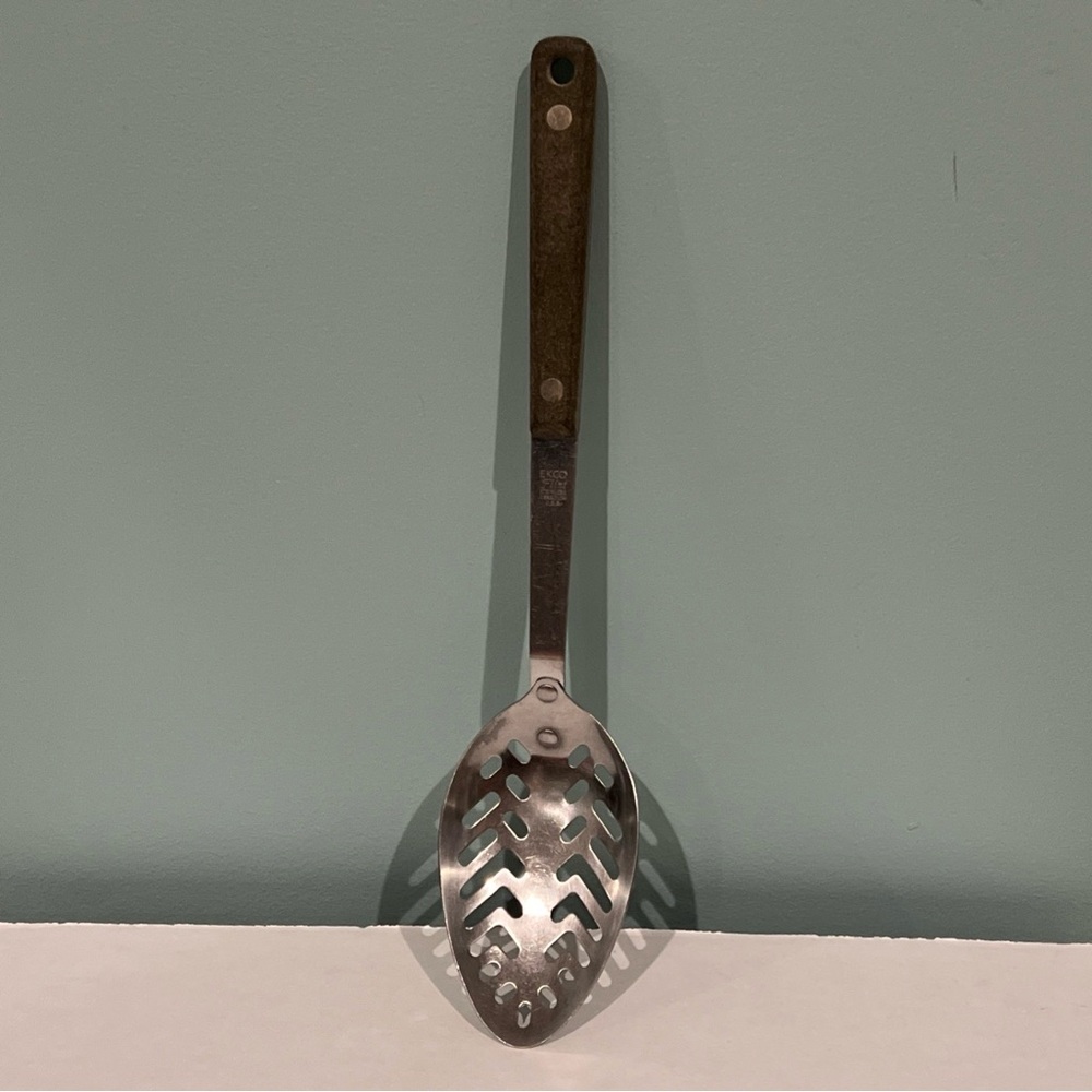 Vintage EKCO Flint Slotted Spoon Serving USA Stainless Utensil WW Kitchen
